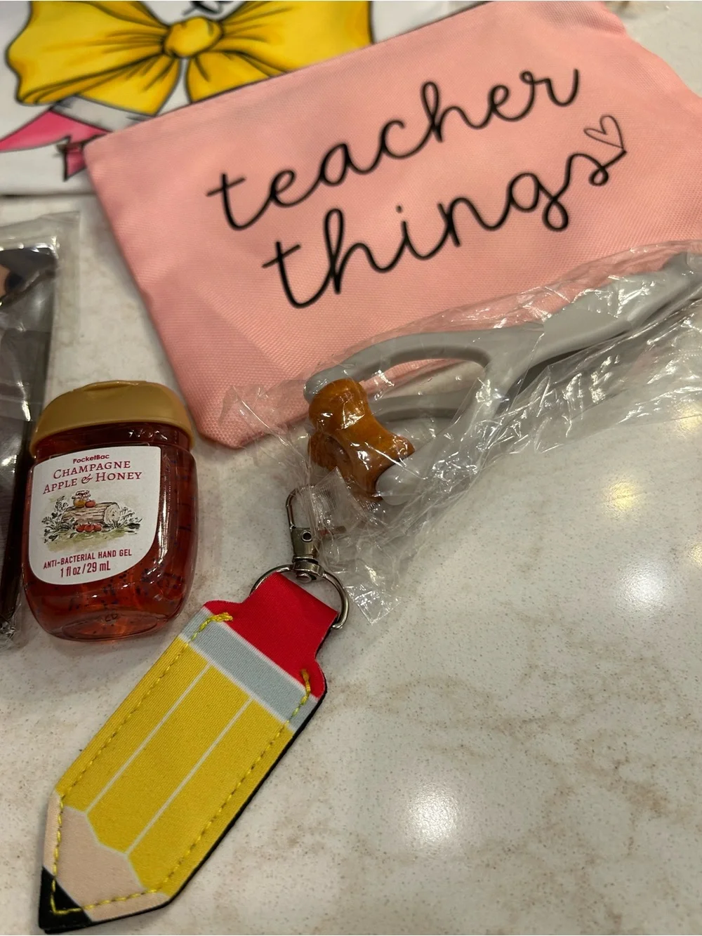 Crayon Blue Kids Tote with Pink 'Teacher Things' Pouch and School Accessories